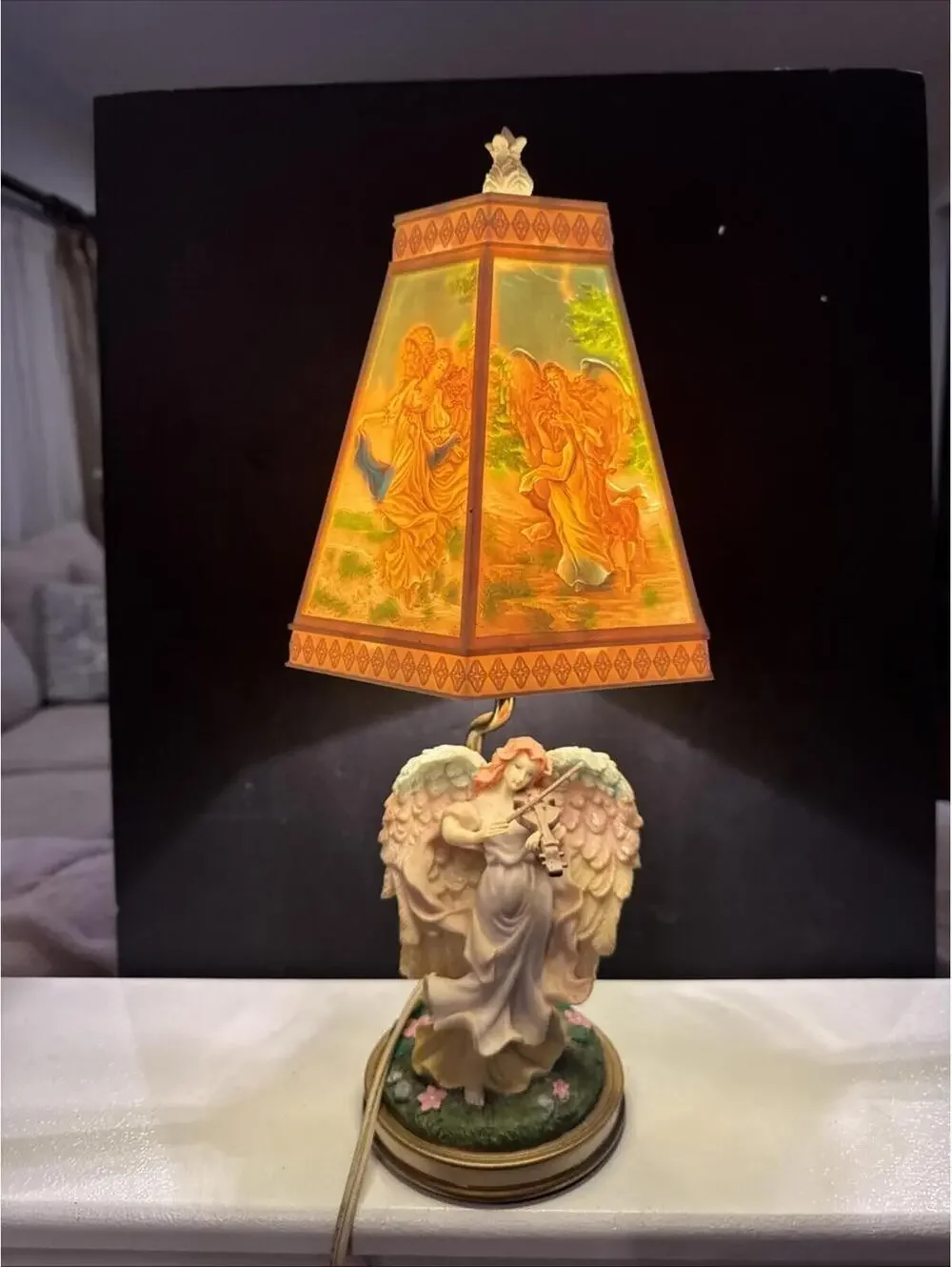 Vintage Angel Table Lamp with Lithophane Style Shade Gorgeous Images When On 18”